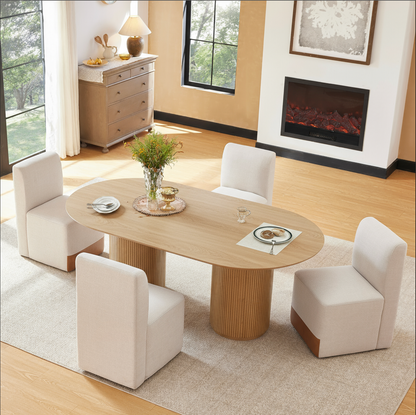 Coral Fluted Oval Wood Dining Table