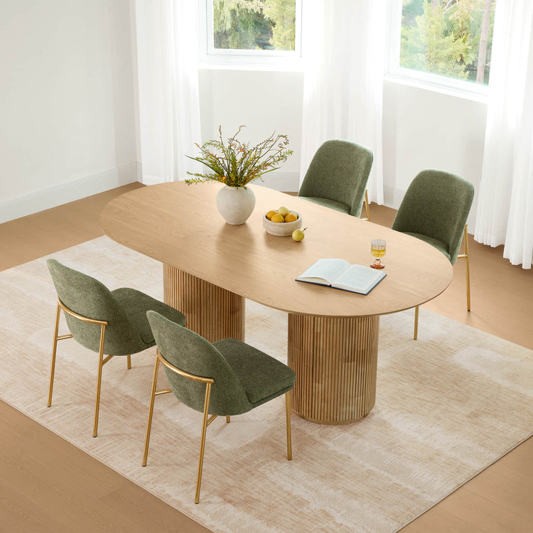 Coral Fluted Oval Wood Dining Table for 4