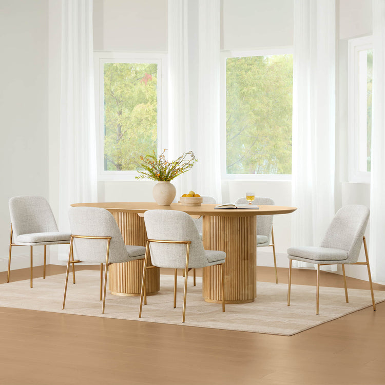 Coral Fluted Oval Wood Dining Table Set for 4-6