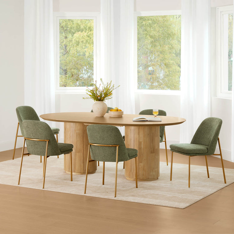 Coral Fluted Oval Wood Dining Table Set for 4-6