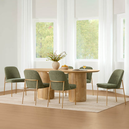 Coral Fluted Oval Wood Dining Table for 4