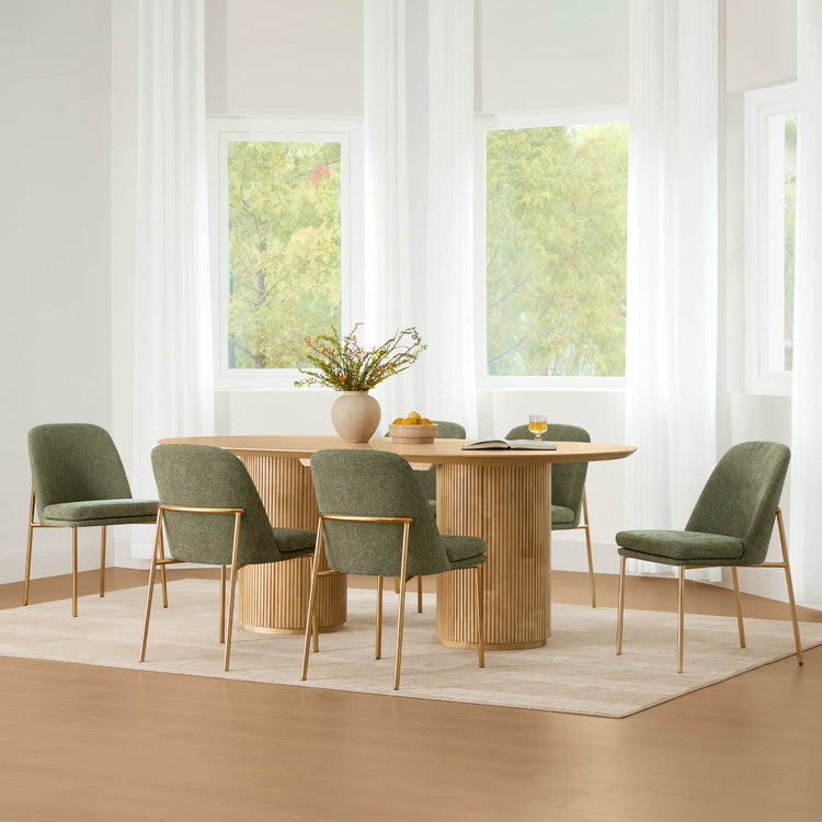 Coral Fluted Oval Wood Dining Table Set for 4-6
