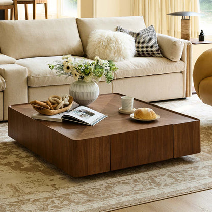 Vanessa Cube Solid Wood Storage Coffee Table with Two Drawers