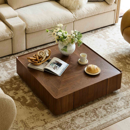 Vanessa Cube Solid Wood Storage Coffee Table with Two Drawers