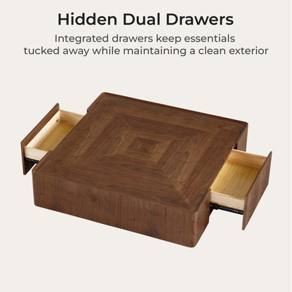 Vanessa Cube Solid Wood Storage Coffee Table with Two Drawers