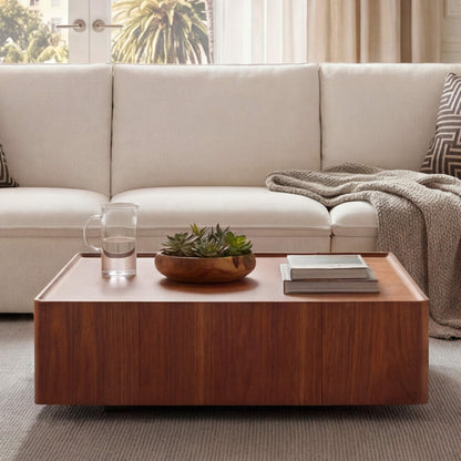 Vanessa Cube Solid Wood Storage Coffee Table with Two Drawers