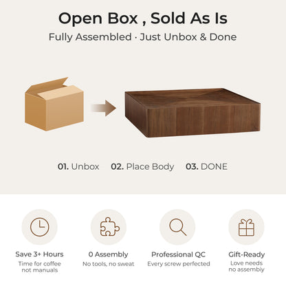 Vanessa Cube Solid Wood Storage Coffee Table with Two Drawers