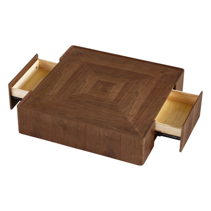 Vanessa Cube Solid Wood Storage Coffee Table with Two Drawers