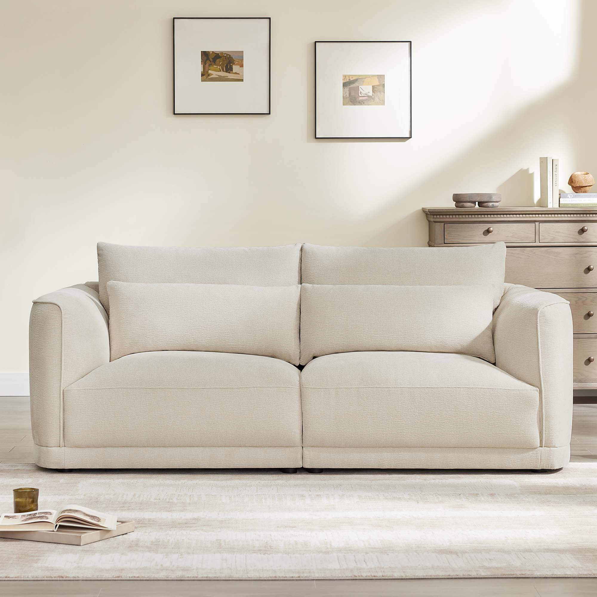 Daisy 2-Seat Modular Curved Chenille Sofa with Down-Filled Cushions