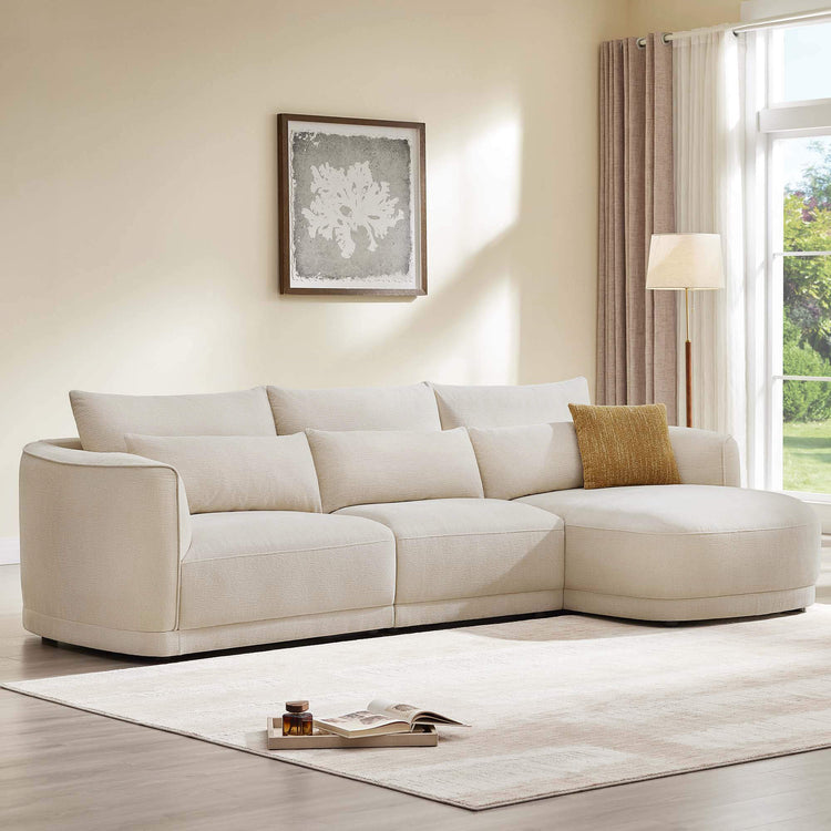 Daisy 3-Seat Modular Curved Chenille Sectional Sofa with Chaise and Down-Filled, Linen