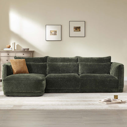 Daisy 3-Seat Modular Curved Chenille Sectional Sofa with Chaise and Down-Filled 