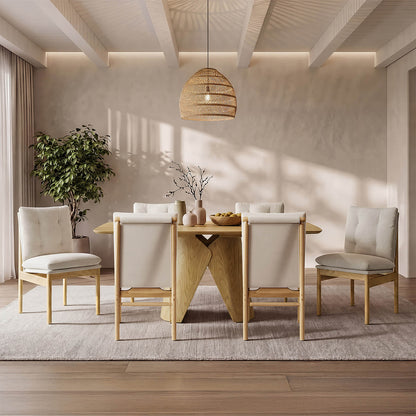 70.9" Elowen Sculptural Wood Base Dining Table Set