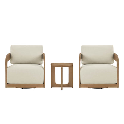 Emberly Modern Outdoor Eucalyptus Wood Swivel Bistro Set