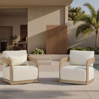 Emberly Modern Outdoor Eucalyptus Wood Swivel Bistro Set