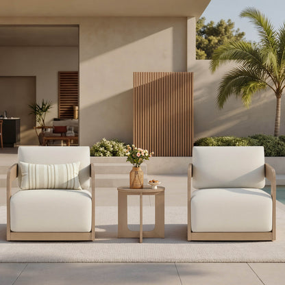 Emberly Modern Outdoor Eucalyptus Wood Swivel Bistro Set
