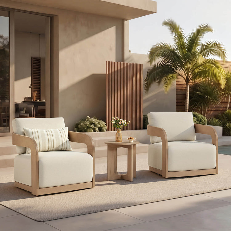 Emberly Modern Outdoor Eucalyptus Wood Swivel Bistro Set