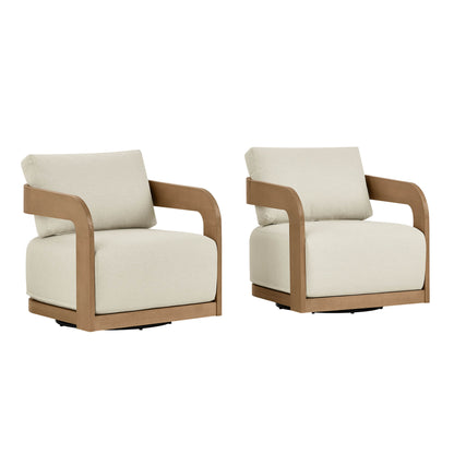 Emberly Modern Outdoor Eucalyptus Wood Swivel Bistro Set