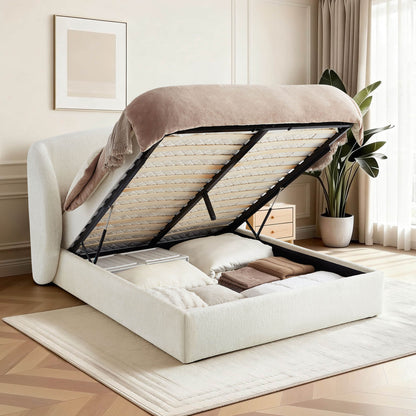 Evie Wingback Upholstered Storage Platform Bed