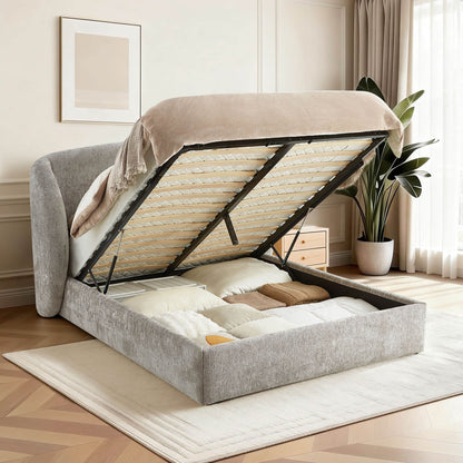 Evie Wingback Upholstered Storage Platform Bed