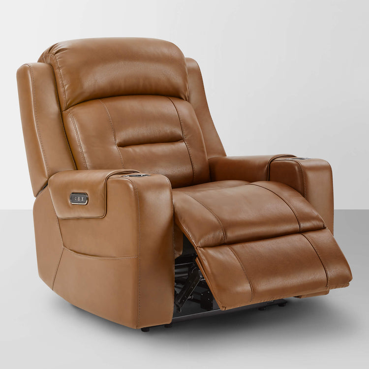 Garrison Genuine Leather Power Lay Flat Recliner with Power Headrest