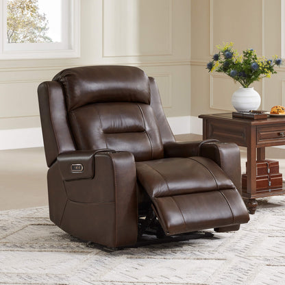 Garrison Genuine Leather Power Lay Flat Recliner with Power Headrest