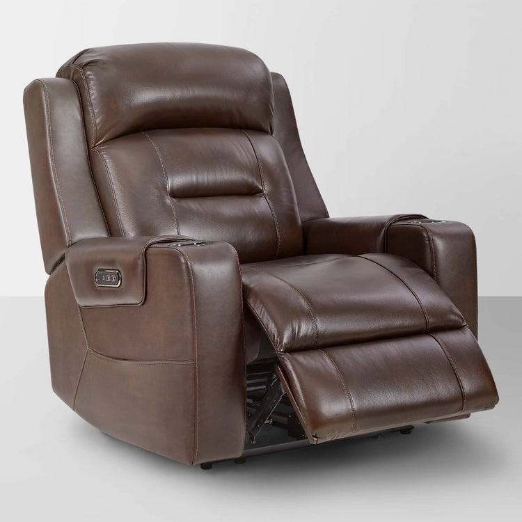 Garrison Genuine Leather Power Lay Flat Recliner with Power Headrest