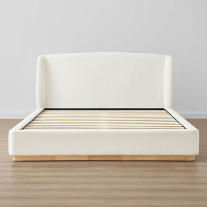 Ron Modern Boucle Upholstered Platform Bed with Solid Wood Base -Queen Size