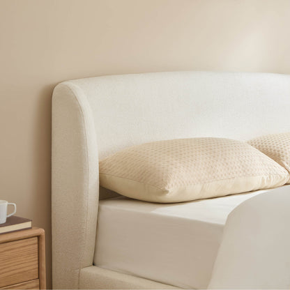 Ron Modern Boucle Upholstered Platform Bed with Solid Wood Base -Queen Size