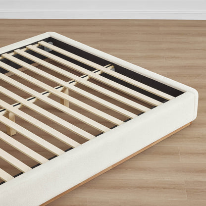 Ron Modern Boucle Upholstered Platform Bed with Solid Wood Base -Queen Size