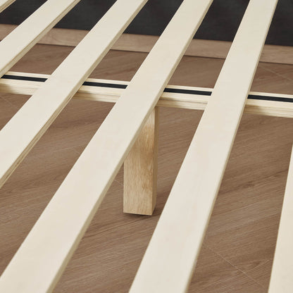 Ron Modern Boucle Upholstered Platform Bed with Solid Wood Base -Queen Size