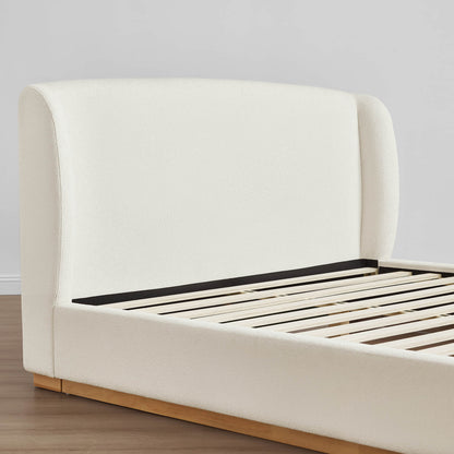 Ron Modern Boucle Upholstered Platform Bed with Solid Wood Base -Queen Size