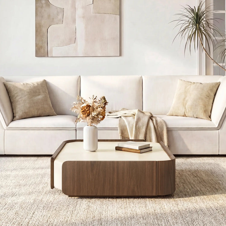 Glenn Square Storage Coffee Table with Dual Drawers