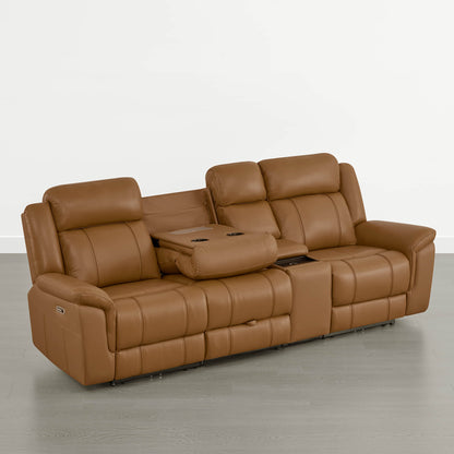 Grady Genuine Leather Power Reclining Sofa with Flip-Down Tabletop