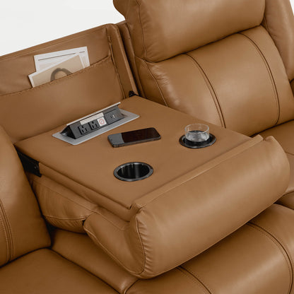 Grady Genuine Leather Power Reclining Sofa with Flip-Down Tabletop