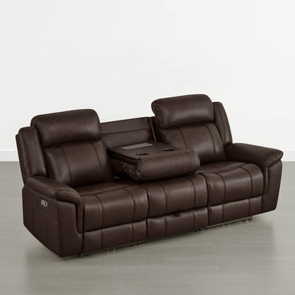 Grady Genuine Leather Power Reclining Sofa with Flip-Down Tabletop