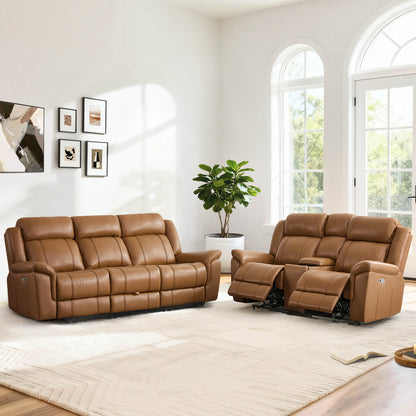 Grady Genuine Leather Power Reclining Sofa with Flip-Down Tabletop