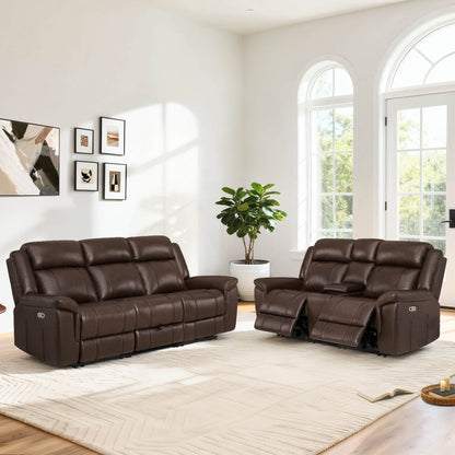Grady Genuine Leather Power Reclining Sofa with Flip-Down Tabletop
