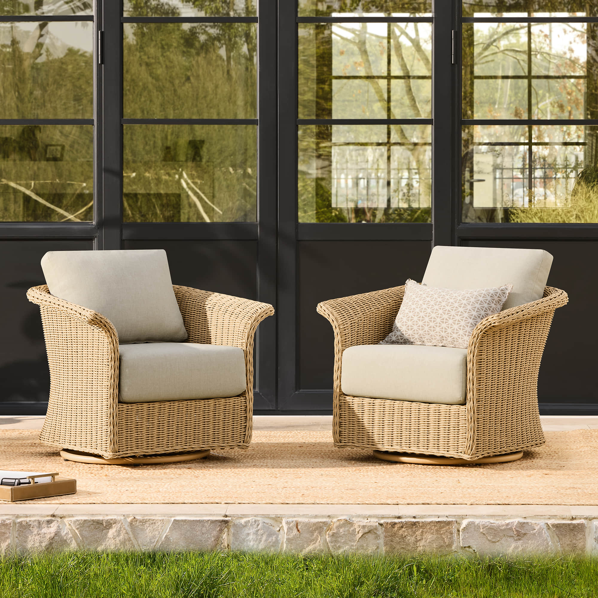 Haven Wicker Bistro Set | Flared Armrest Swivel Chairs – CHITA LIVING
