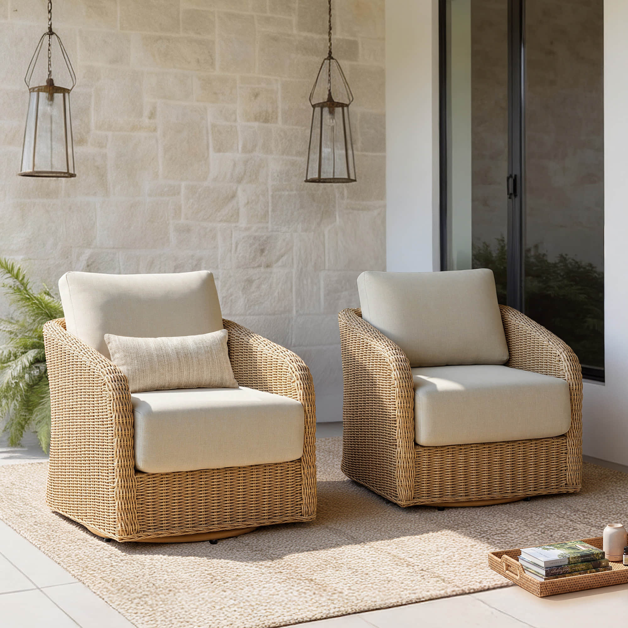 Haven Wicker Woven Outdoor Swivel Chair (Set of 2）