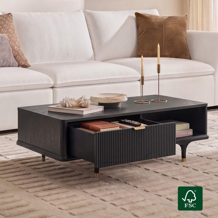 Irais Modern Solid Wood Coffee Table with Dual-Zoned Storage