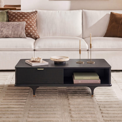 Irais Modern Solid Wood Coffee Table with Dual-Zoned Storage