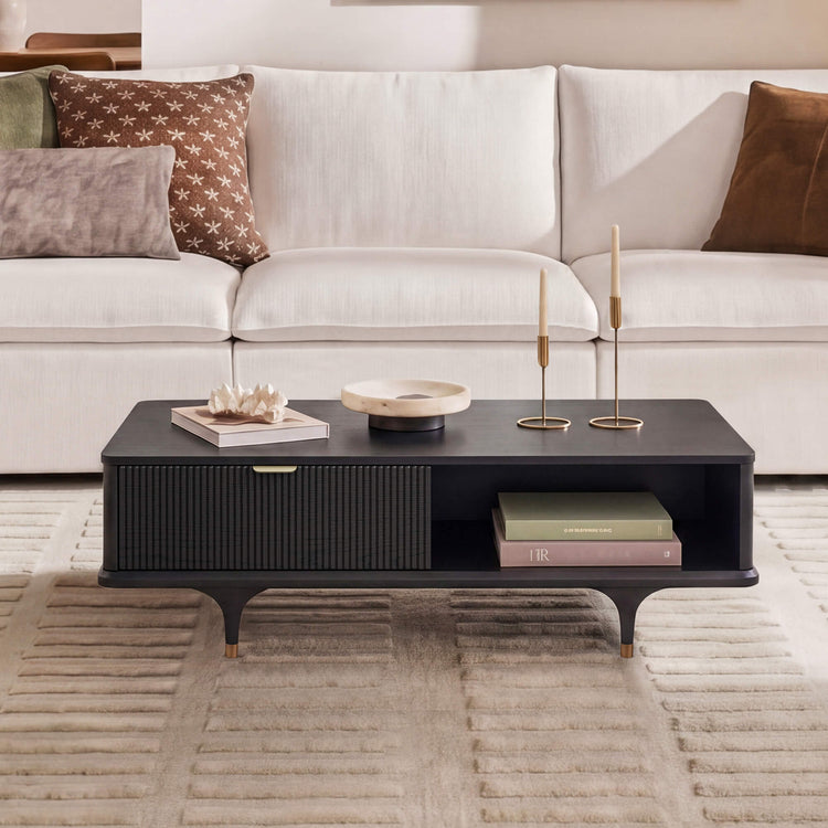Irais Modern Solid Wood Coffee Table with Dual-Zoned Storage