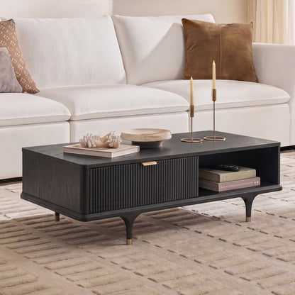 Irais Modern Solid Wood Coffee Table with Dual-Zoned Storage