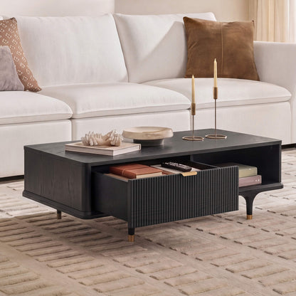 Irais Modern Solid Wood Coffee Table with Dual-Zoned Storage