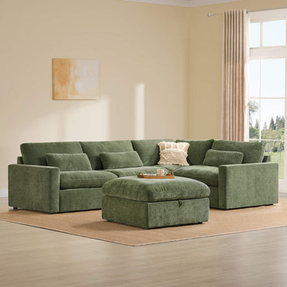 Ivy 5-Seat Performance Fabric Modular Sectional Sofa with Storage Ottoman