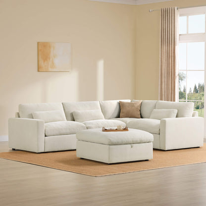 Ivy 5-Seat Performance Fabric Modular Sectional Sofa with Storage Ottoman