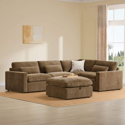 Ivy 5-Seat Performance Fabric Modular Sectional Sofa with Storage Ottoman