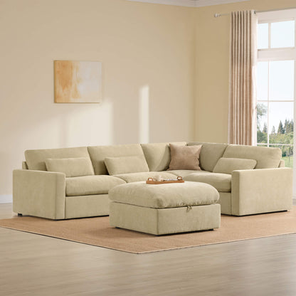 Ivy 5-Seat Performance Fabric Modular Sectional Sofa with Storage Ottoman