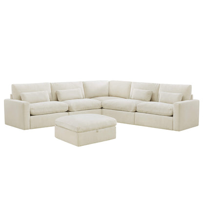 Ivy 6-Seat Performance Fabric Bed Modular Sectional Sofa with Storage Ottoman