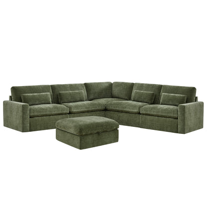 Ivy 6-Seat Performance Fabric Bed Modular Sectional Sofa with Storage Ottoman